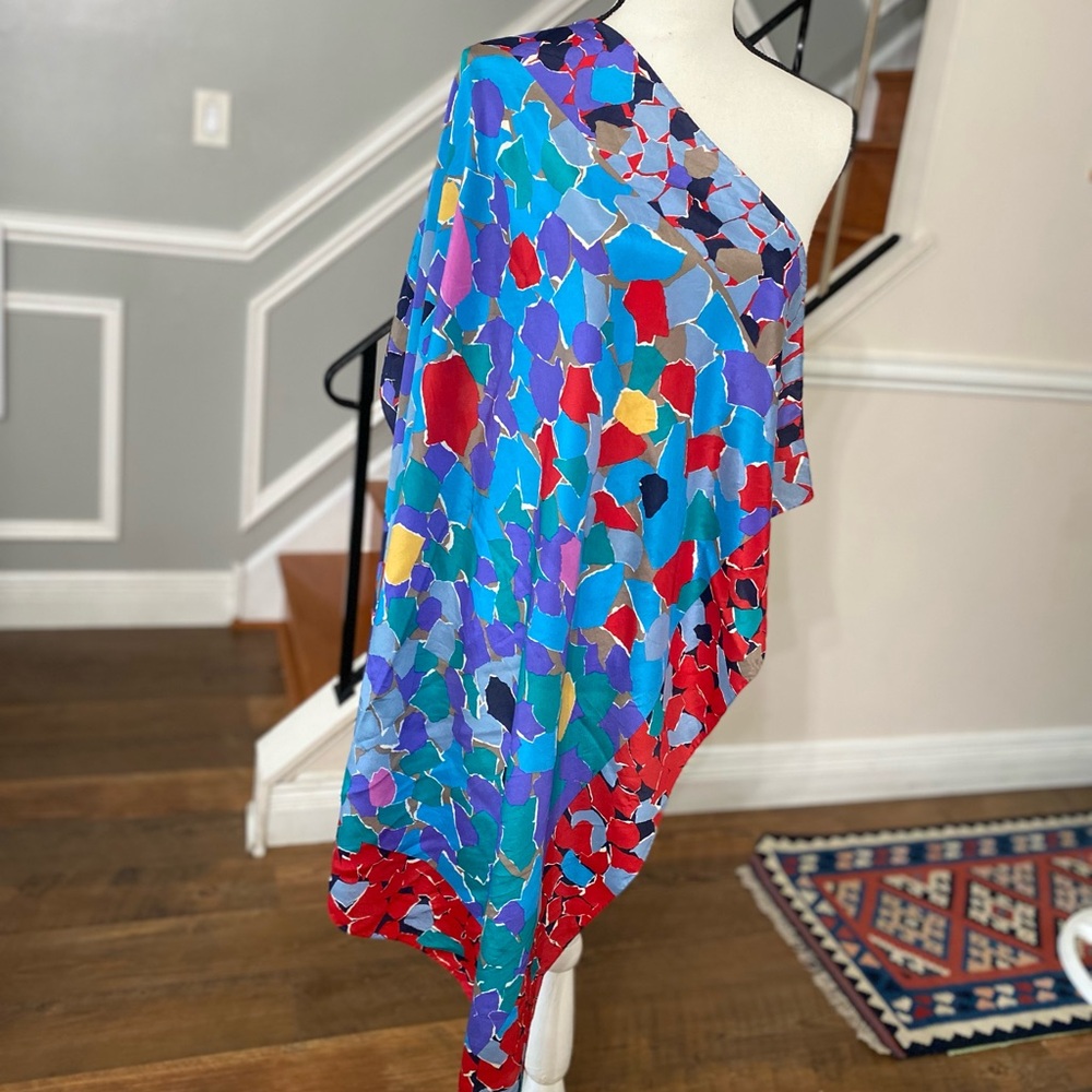 Perry Ellis Vibrant Multicolor Abstract Silk Scarf